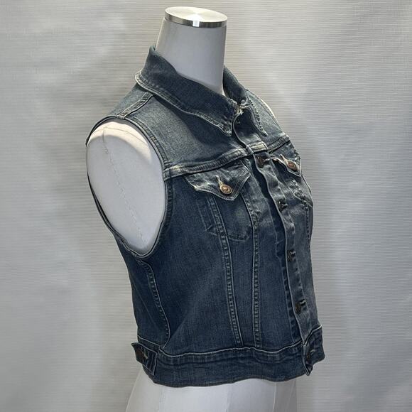 Levis Denim Vest Womens Small Sleeveless Trucker Jean Jacket Distressed Western - Picture 2 of 11